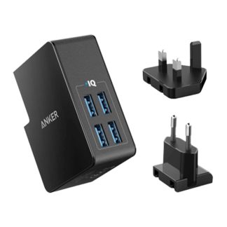 Anker PowerPort 4 Lite Interchangeable EU and UK Plugs – Black