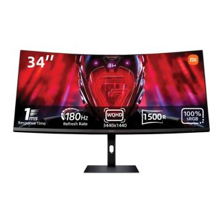 Xiaomi Curved Gaming Monitor 34-Inch – Black (VA Panel / 3440 x 1440 WQHD / HDMI x 2 DisplayPort x 2 / 1500R Curvature / 180Hz Refresh Rate / 21:9 Aspect Ratio / 121% sRGB / AMD FreeSync Premium / C34WQBA-RGGL / G34WQi)
