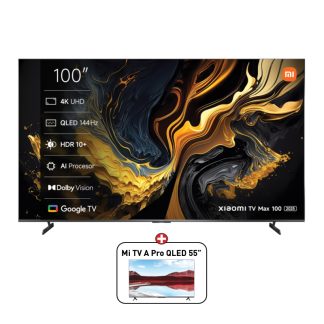 Xiaomi TV Max 100 2025 – Dark Gray (Free Xiaomi TV A Pro QLED 55 2025 ) | Google TV | 144Hz | Dolby Audio | Premium Metal Finish | 4K QLED 3840 × 2160 | Bluetooth® 5.2 | ELA5694GL