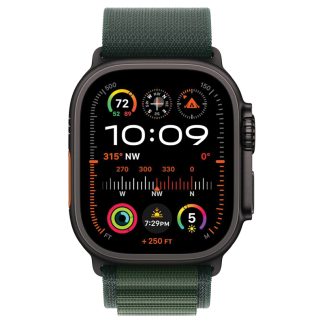 Apple Watch Ultra 2 GPS + Cellular, 49mm Black Titanium Case with Dark Green Alpine Loop – Large – MX4T3