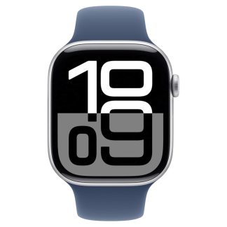 Apple Watch Series 10 GPS + Cellular 42mm Silver Aluminium Case – Denim Sport Band – S/M – MWX33QA/A