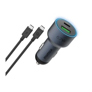 Momax Move 67W Dual Port Car Charger + 1MTR 100W C To C Cable