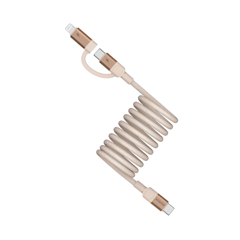 MOMAX Mag.Link Duo Magnetic USB-C to C & Lightning Cable 2M – Desert Titanium