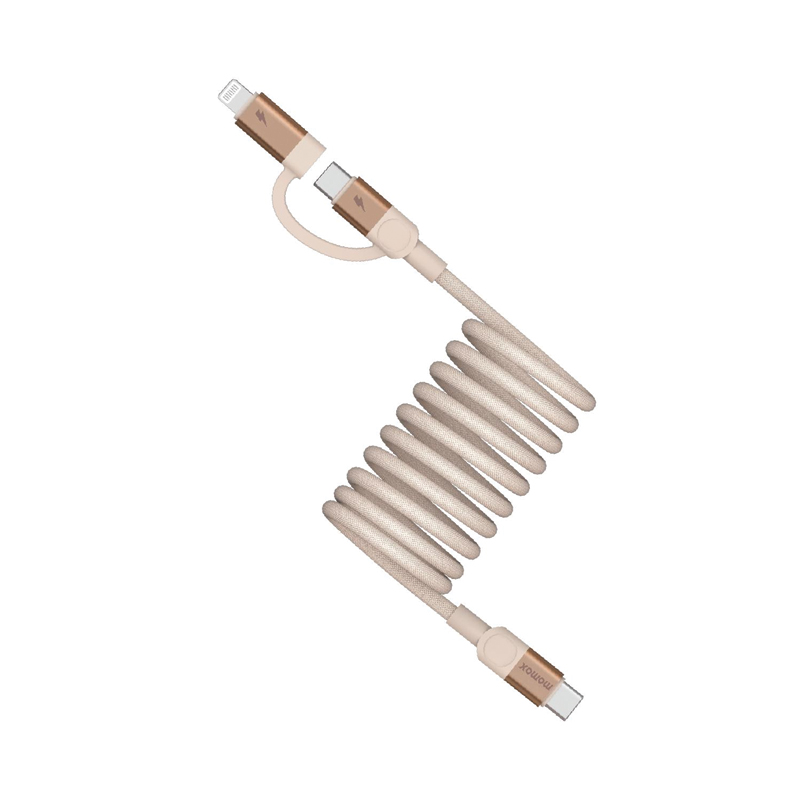 MOMAX Mag.Link Duo Magnetic USB-C to C & Lightning Cable 1M – Desert Titanium