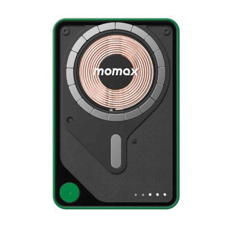 MOMAX 1-Power X Pro+ 10000mAh Magnetic Wireless Power Bank | Foldable Stand | Built-in USB-C Cable | 20W PD | Green
