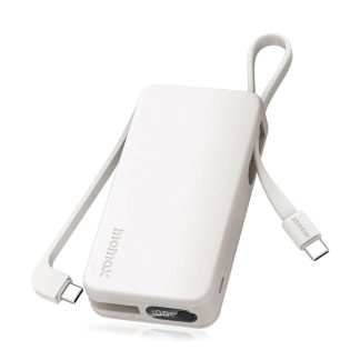 MOMAX 1-Power Vital+ 10000mAh Power Bank | Dual Built-in USB-C Cables | 30W PD Fast Charging | Digital Display | White