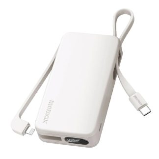 MOMAX 1-Power VItal+ 10000mAh Power Bank With Built IN USB-C & Lightning Cable – White