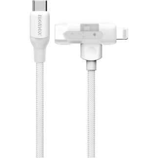 MOMAX 1-Link Flow Duo 2-in-1 USB-C to USB-C + Lightning Braided Cable | 60W | 1.5m | White