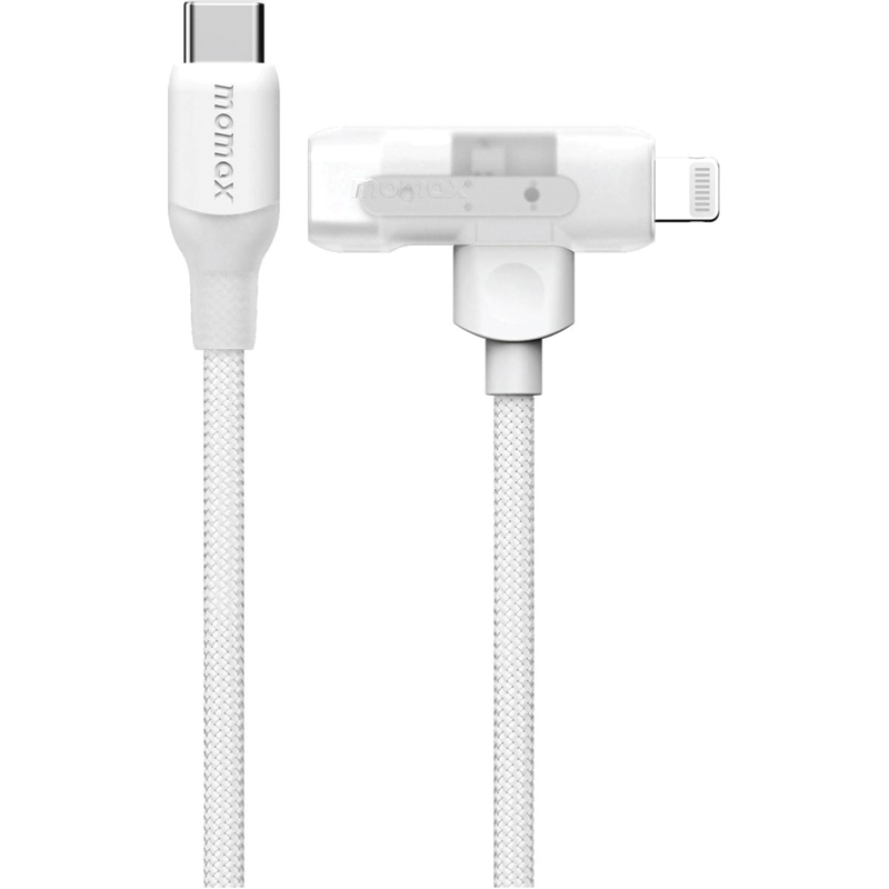 MOMAX 1-Link Flow Duo 2-in-1 USB-C to USB-C + Lightning Braided Cable | 60W | 1.5m | White