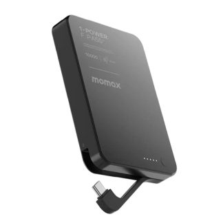 Momax 1-Power F.Pass+ 10000mAh Battery Pack with Built-in Cable and Magnetic attachment-Black