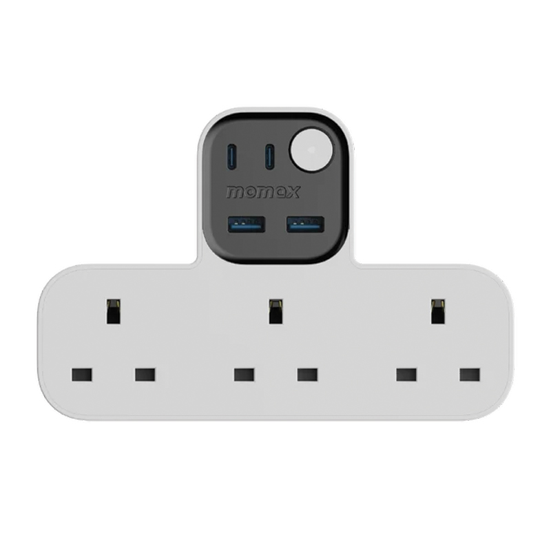 Momax 1-Charge Work Flow T-shaped Extension 3 Outlet with USB | Power switch | USB-A x2 port | USB-C x2 port | 35W