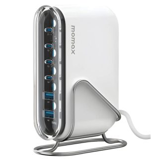 MOMAX 1-Charge Flow+ 120W 6-Port GaN Desktop Charger – 4 × USB-C + 2 × USB-A – UM55UKW – White