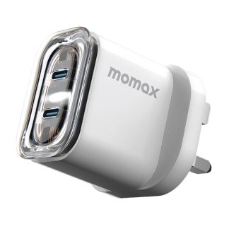 MOMAX 1-Charge Flow 35W 2-Port GaN Charger – Dual USB-C – UM51UKW – White
