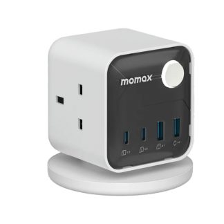Momax 1-Charge Work Flow 3-Outlet Power Cube with USB | 25W GaN Technology | 3 AC Outlets | 2 USB-C PD Ports | 2 USB-A Ports | White