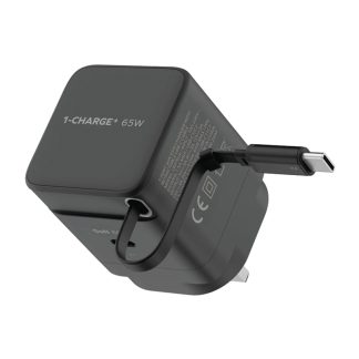 MOMAX 1-Charge+ 65W GaN Charger – Built-in Retractable USB-C Cable – UM76UKD – Black