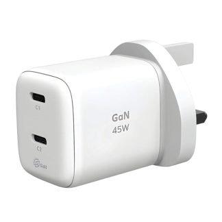 MOMAX 1-Charge 45W 2-Port GaN Charger – Dual USB-C – UM81UKW – White