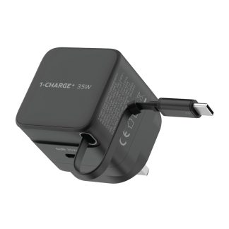 MOMAX 1-Charge+ 35W GaN Charger – Built-in Retractable USB-C Cable – UM72UKD – Black