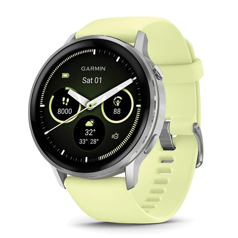 Garmin Venu® 4 | 45mm | GPS | Wi-Fi | AMOLED | Silver with Citron Silicone Band | WW | 010-03014-02