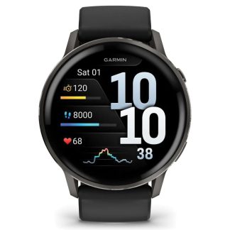 Garmin Venu® 4 | 45mm | GPS | Wi-Fi | AMOLED | Slate with Black Silicone Band | WW | 010-03014-00