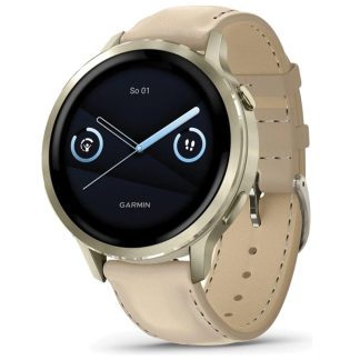 Garmin Venu® 4 | 41mm | GPS | Wi-Fi | AMOLED | Lunar Gold with Beige Leather Band | 010-03013-03