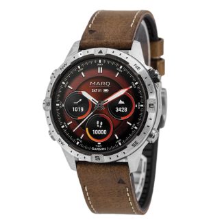 Garmin MARQ® Adventurer (Gen 2) Luxury GPS Tool Watch | 46mm | Damascus Steel | AMOLED Touchscreen | Domed Sapphire Crystal | Leather & FKM Rubber Hybrid Strap | EMEA | 010-03393-31