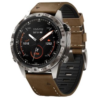 Garmin MARQ® Adventurer (Gen 2) Luxury Tool Watch | 47mm | AMOLED Touchscreen | Grade 5 Titanium | Sapphire Crystal | Leather/FKM Rubber Hybrid Band | GPS | EMEA | 010-02648-31