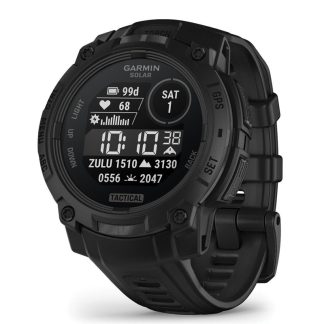 Garmin Instinct® 3 Solar Tactical GPS Rugged Smartwatch | 45mm | Black Bezel | Black Silicone Band | Solar Charging | Multi-Band GPS | LED Flashlight | Worldwide | 010-02934-50
