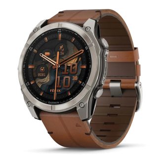 Garmin Fenix 8 Multisport GPS Smartwatch | 51mm | AMOLED | Sapphire | Bare Titanium | Black/Chestnut Leather Band | EMEA | 010-02905-40