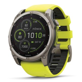 Garmin Fenix 8 Multisport GPS Smartwatch | 51mm | Solar Sapphire | Titanium | Amp Yellow/Graphite Silicone Band | EMEA | 010-02907-21