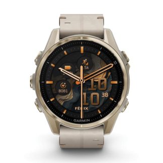 Garmin Fenix 8 Multisport GPS Smartwatch | 43mm | AMOLED Sapphire | Soft Gold Stainless Steel Bezel | Fog Gray Leather Band | EMEA | 010-02903-40