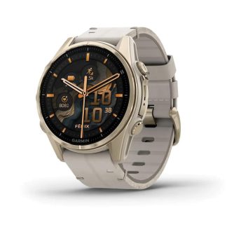 Garmin Fenix 8 Multisport GPS Smartwatch | 43mm | AMOLED Sapphire | Soft Gold Bezel | Fog Gray/Dark Sandstone Silicone Band | EMEA | 010-02903-11