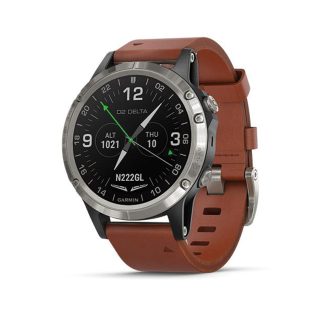 Garmin D2 Delta Sapphire Aviator GPS Watch | 47mm | Sapphire Crystal | Black | Brown Leather Band + Black Silicone Band | 010-01988-31