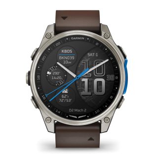 Garmin D2 Mach 2 Aviator Smartwatch | 47mm | Sapphire Crystal | Titanium Bezel | Oxford Brown Leather Band + Black Silicone Band | 010-02904-31
