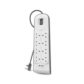 Belkin Surge Plus USB Surge Protector | 8 AC Outlets | 2 USB Ports | 12W / 2.4A | 2m Cable | 900 Joules | White