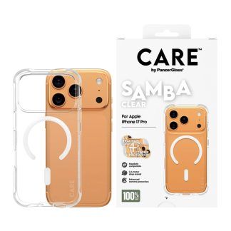 CARE by PanzerGlass® Case for iPhone 17 Pro | Samba Transparent with White MagSafe | Clear TPU + Polycarbonate | MagSafe Compatible | Shock-Absorbent | Transparent