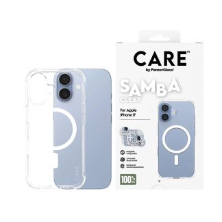 CARE by PanzerGlass® Case for iPhone 17 | Samba Transparent with White MagSafe | Clear TPU + Polycarbonate | MagSafe Compatible | Shock-Absorbent | Transparent