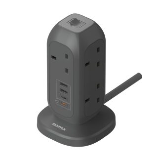 MOMAX OnePlug 7-Outlet Power Strip with USB – Grey