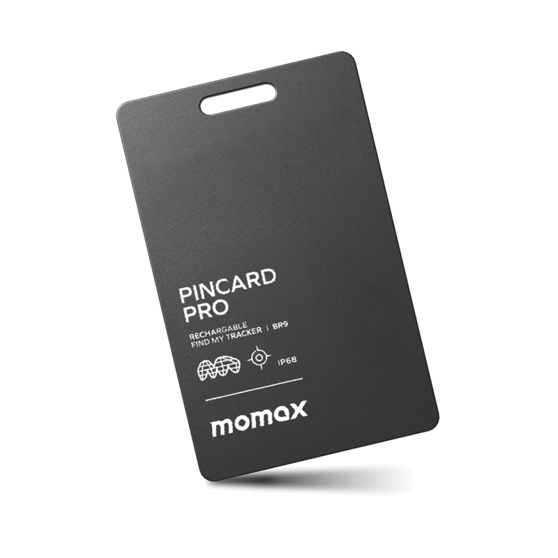 MOMAX PinCard Pro Rechargeable Find My Tracker – Apple Find My – IP68 – 100mAh – BR9D – Black