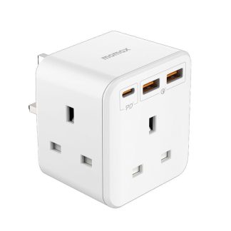 MOMAX OnePlug 3-Outlet Cube Extension Socket with USB – White | US8UKW