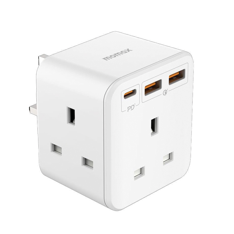 MOMAX OnePlug 3-Outlet Cube Extension Socket with USB – White | US8UKW