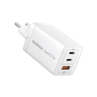 MOMAX OnePlug 67W 3-Port GaN Wall Charger – White