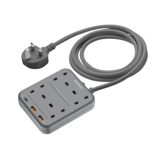 MOMAX OnePlug 6-Outlet Cube Extension Socket with USB – Grey