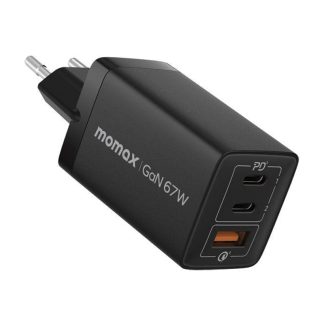 MOMAX OnePlug 67W 3-Port GaN Wall Charger – Black