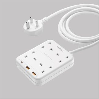 MOMAX OnePlug 6-Outlet Cube Extension Socket with USB – White