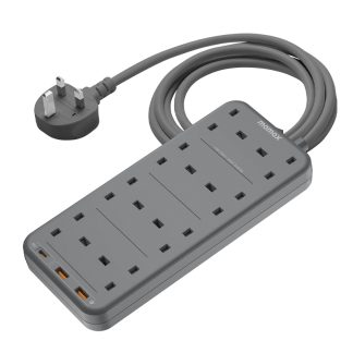 MOMAX ONEPLUG 8 Outlet Power Strip With USB – Grey