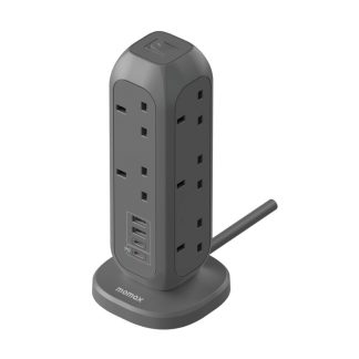 MOMAX OnePlug 11-Outlet Power Strip with USB – Grey