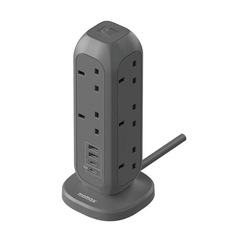 MOMAX OnePlug 11-Outlet Power Strip with USB – Grey