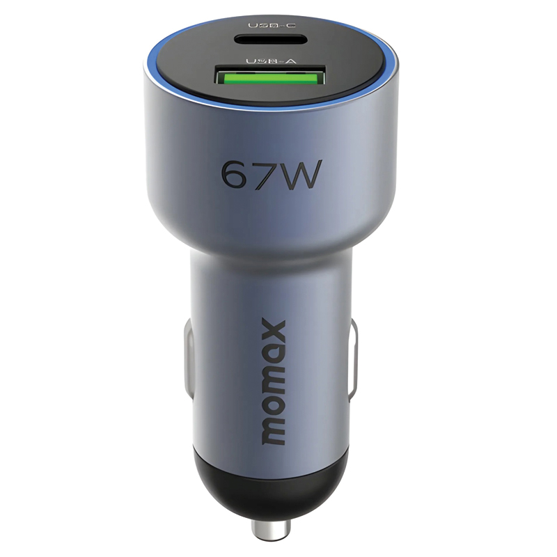 MOMAX MoVe Dual-Port Car Charger – 67W – USB-C + USB-A – UC16E – Space Grey - Image 2