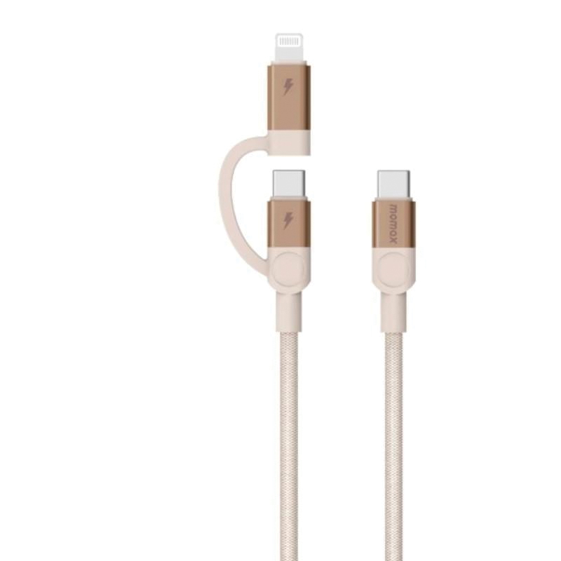MOMAX Mag.Link Duo Magnetic USB-C to C & Lightning Cable 2M – Desert Titanium - Image 2