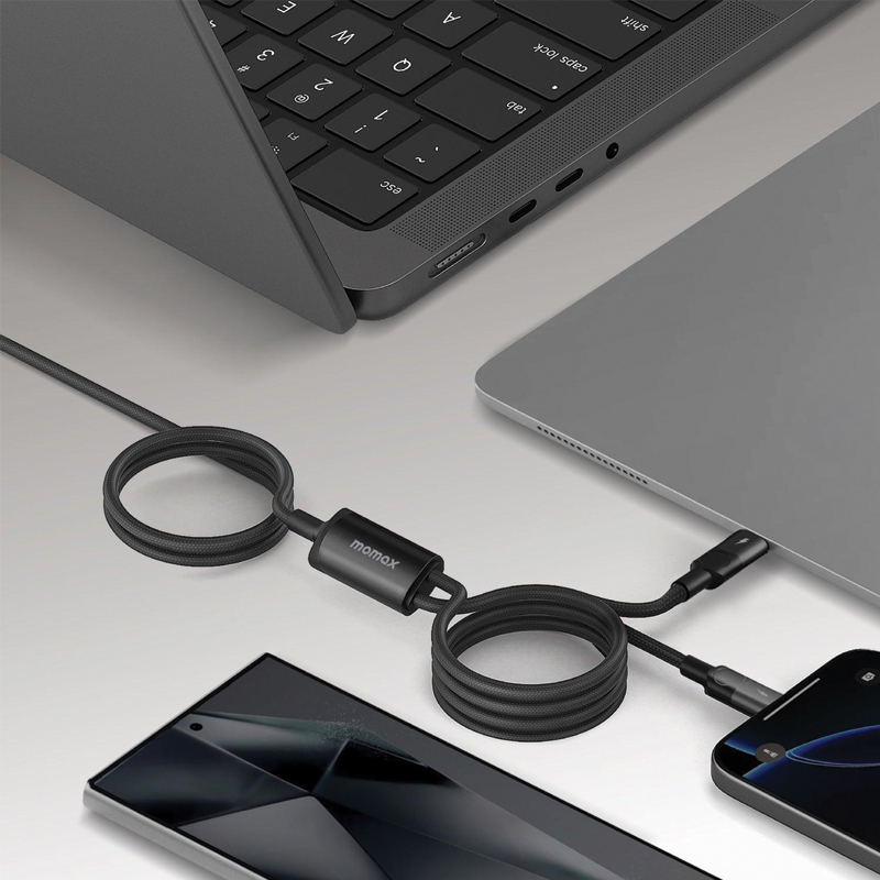 MOMAX Mag.Link Duo Magnetic USB-C to C & Lightning Cable 2M – Black - Image 2